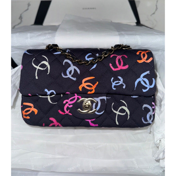 Chanel 24S Navy Blue Printed Logo Mini Flap Rectangle CC Shoulder Crossbody Bag - Picture 7 of 16